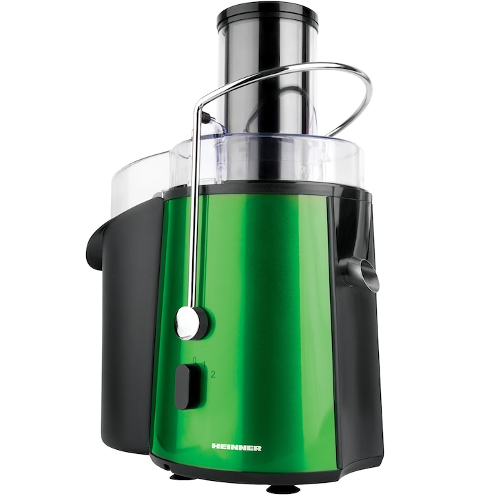 Reducere  RESIGILAT: Storcator de fructe si legume Heinner XF-1000GRSP, 1000 W, Recipient suc 1 l, Recipient pulpa 2 l, 2 Viteze, Tub de alimentare 75 mm, Verde Metalic