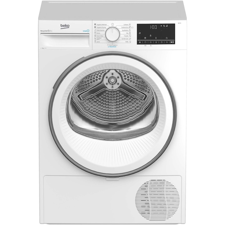 Reducere  RESIGILAT: Uscator de rufe Beko B3T67230, 7 kg, Clasa A++, Pompa de caldura, SteamCure, Hygienic Dry, OptiSense, Recycled Dry, Alb