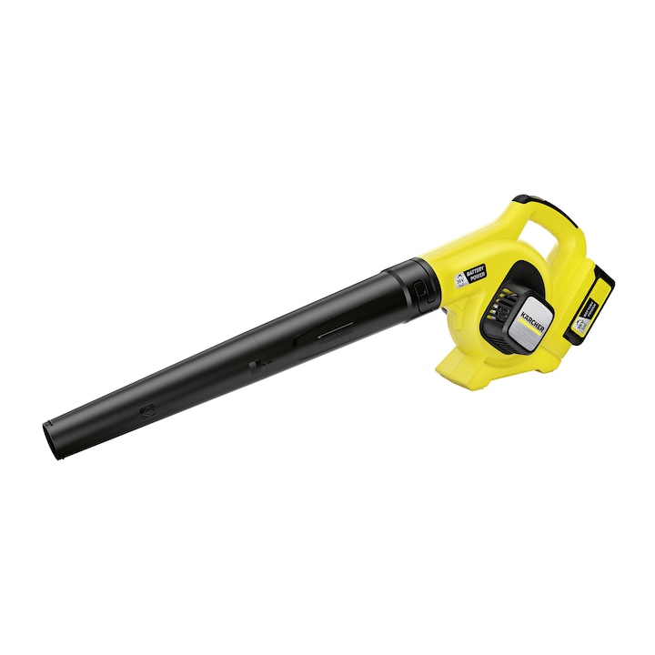 Reducere  RESIGILAT: Suflanta pentru frunze pe acumulator Karcher LBL 4, 36 V, 2.5 Ah, viteza aer 250 km/h, putere reglabila, maner ergonomic , include: acumulator 36 V 2.5 Ah + incarcator