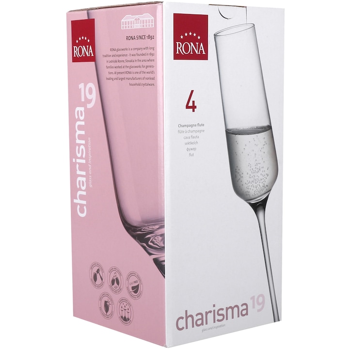 Reducere  RESIGILAT: Set 4 pahare sampanie RONA Charisma, cristalin, 190 ml