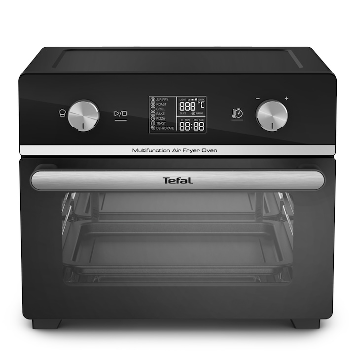 Reducere  RESIGILAT: Cuptor cu aer cald Tefal Easy Fry FW605810, 7 programe automate, 3 programe manuale, capacitate 20 L, cos pentru gatit cu aer cald, griaj metalic, tava pentru copt, tehnologie Extra Crisp, ecran digital, functie pastrare la cald, negru