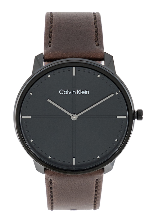 Reducere  RESIGILAT: CALVIN KLEIN – Ceas unisex cu o curea de piele, Maro, Negru