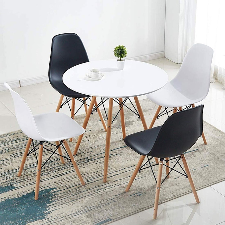 Reducere  RESIGILAT: Masa dining / bucatarie Kring Kai, blat rotund, 80×72 cm, lemn/MDF, Alb