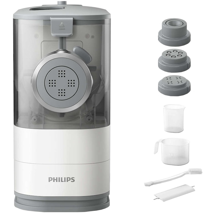 Reducere  RESIGILAT: Masina de paste si taitei Philips Viva Collection HR2345/19, 150W, 4 discuri de modelare, Carte de reteta inclusa, complet automat, Alb