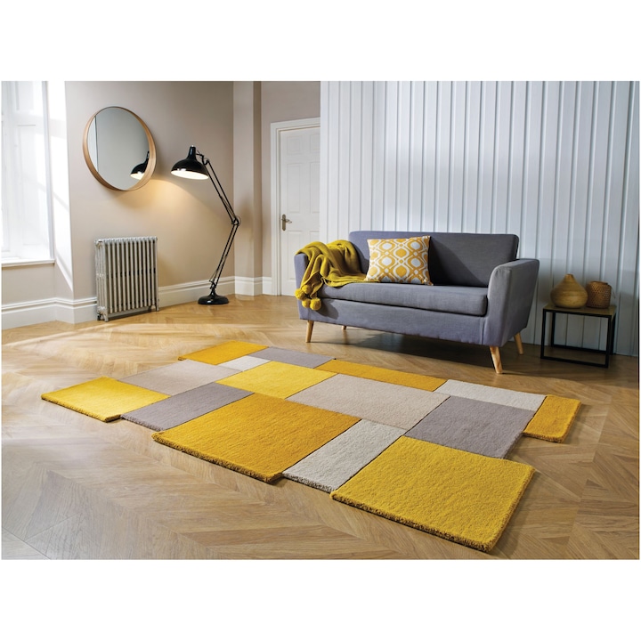 Reducere  RESIGILAT: Covor dreptunghiular Flair Rugs Collage, 150 x 240 cm, 3900 g/m², 100% Lana, Ocru / Crem