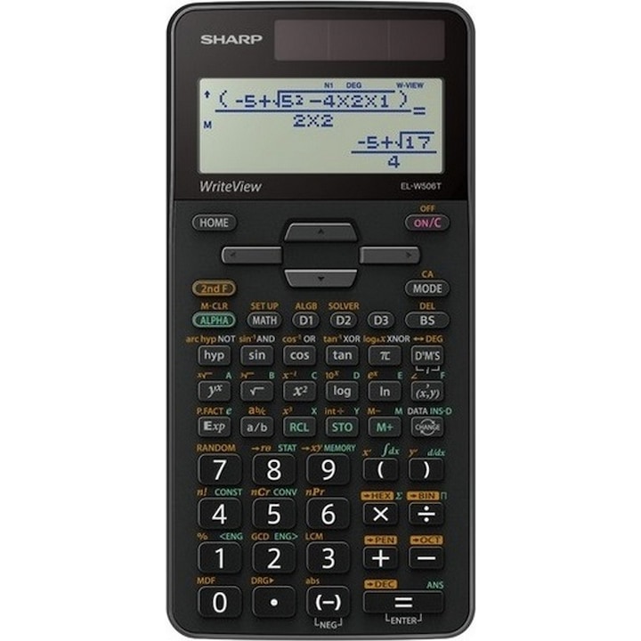 Reducere  RESIGILAT: Calculator stiintific SHARP 16 digits, 640 functiuni, dual power,EL-W506XSL-negru