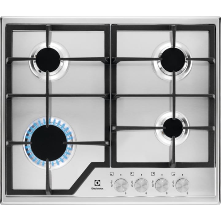 Reducere  RESIGILAT: Plita incorporabila Electrolux KGS6426SX, Gaz, 4 arzatoare, Aprindere electrica, Dispozitiv de siguranta, Gratare fonta, 60 cm, Inox