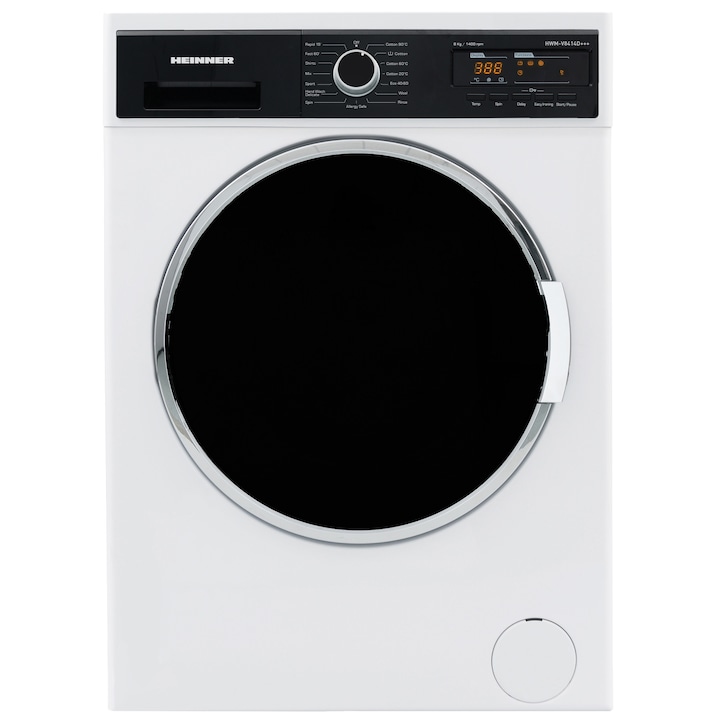 Reducere  RESIGILAT: Masina de spalat Heinner HWM-V8414D+++, 8 kg, 1400 RPM, Clasa D, Display digital, Functie Start Intarziat, 60 cm, Alb