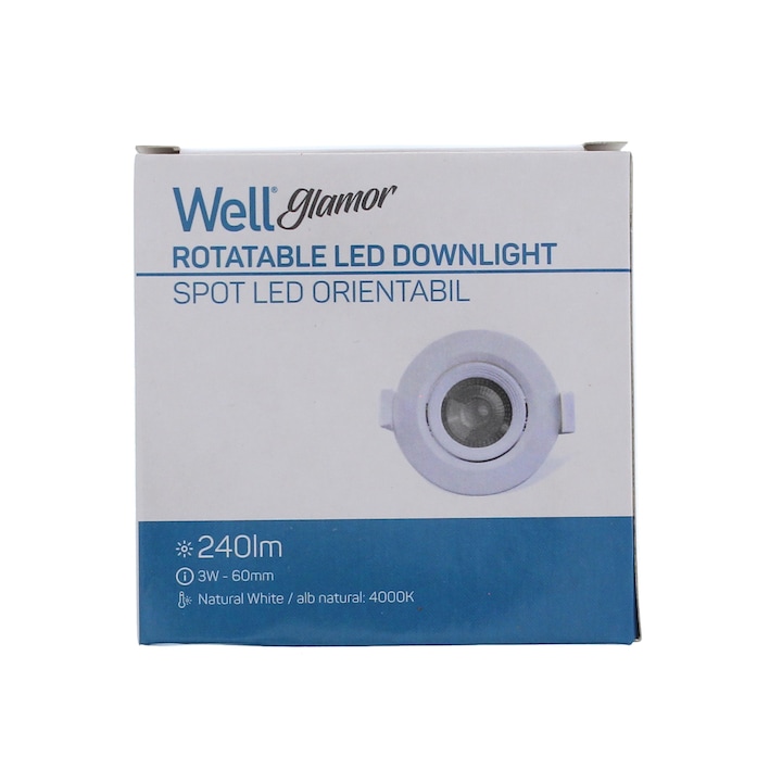 Reducere  RESIGILAT: Spot LED incastrabil rotund mobil Well, 3W, temperatura lumina (4000K), 60mm, clasa energetica G