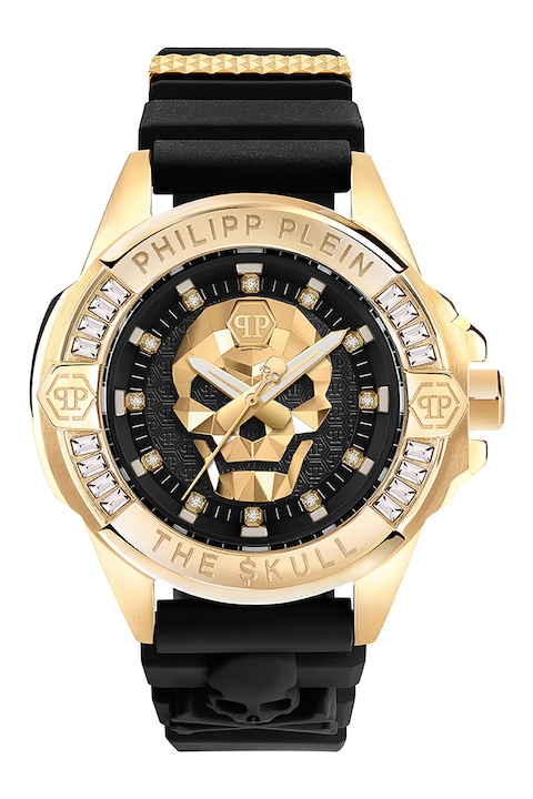 Reducere  RESIGILAT: Philipp Plein – Ceas quartz unisex decorat cu cristale Swarovki, Auriu, Negru