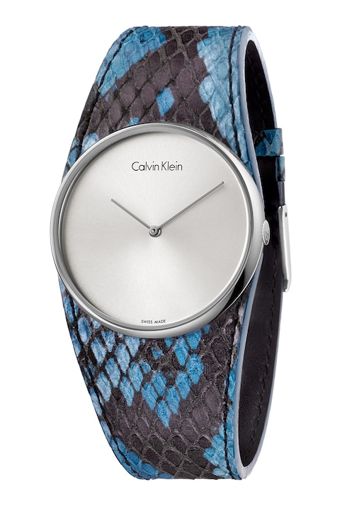 Reducere  RESIGILAT: CALVIN KLEIN – Ceas elvetian cu o curea cu aspect de piele de sarpe, Negru/Albastru