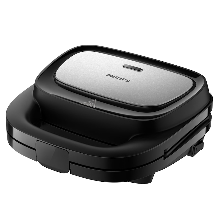 Reducere  RESIGILAT: Sandwich-maker Philips HD2350/80 seria 5000, 750 W, Plite neaderente detasabile, Plitele de taiere si sigilare, 3 seturi de plite pentru panini, vafe si sandwich-uri, Leduri indicatoare, Sistem de blocare rapida, Comutator pornit/oprit, Negru