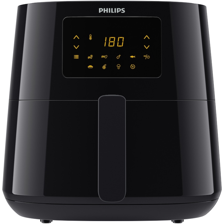 Reducere  RESIGILAT: Friteuza cu aer cald Philips Airfryer Essential Collection HD9270/90, capacitate 6.2 L, afisaj digital, 7 setari presetate, Dimensiune XL, display digital, Tehnologie Rapid Air, functie de mentinere la cald, curatare usoara, negru