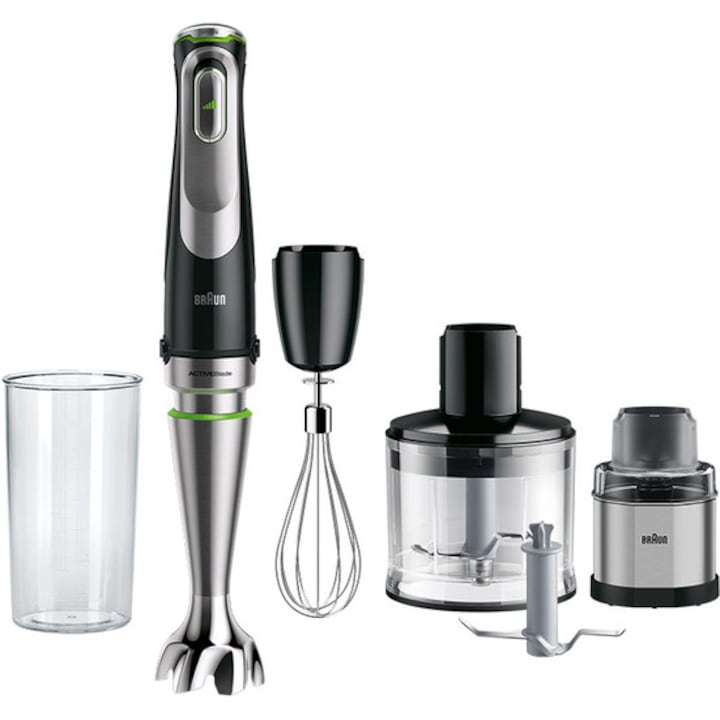 Reducere  RESIGILAT: Mixer vertical Braun MQ9138XI, 1200 W, Pahar gradat 0.6 l, Tocator 0.5l, Tel, Rasnita, viteza variabila, Negru