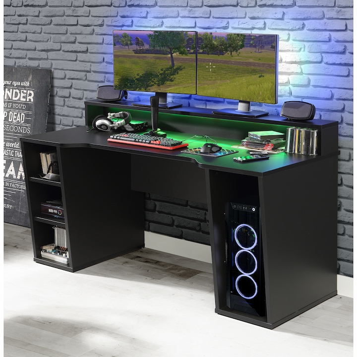 Reducere  RESIGILAT: Birou Kring Gaming, 160x91x72 cm, culoare negru, include LED