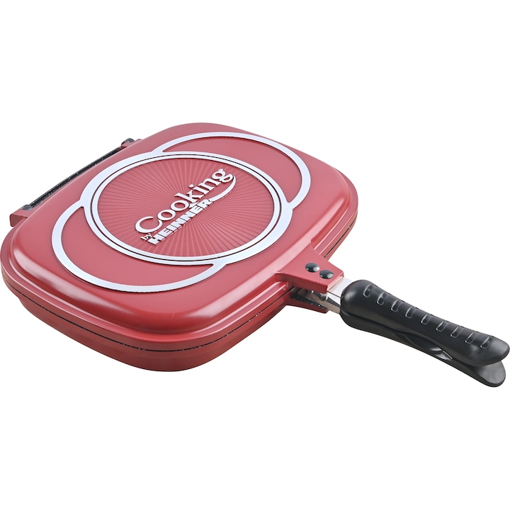 Reducere  RESIGILAT: Tigaie dubla grill dreptughiulara, Cooking by Heinner Easy Cook Red, aluminiu, 32x24x7.5 cm, rosie