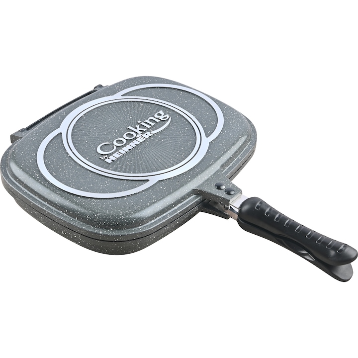 Reducere  RESIGILAT: Tigaie dubla grill dreptughiulara, Cooking by Heinner Easy Cook Gray, aluminiu, 32x24x7.5 cm, gri