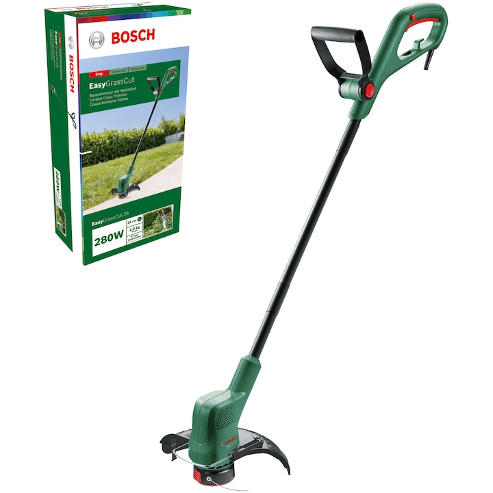 Reducere  RESIGILAT: Trimmer de tuns gazon/iarba electric Bosch EasyGrassCut 26, putere 280 W, 26 cm diametru lucru, 12.500 RPM