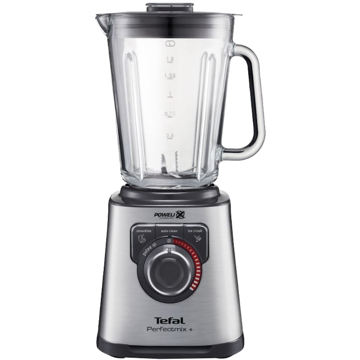 Reducere  RESIGILAT: Blender de mare viteza Tefal PerfectMix+ BL811D38, 1200W, 1.75 l, buton variabil pentru viteza, 6 lame detasabile, vas din sticla termorezistenta, 3 programe, corp din inox, spatula, inox