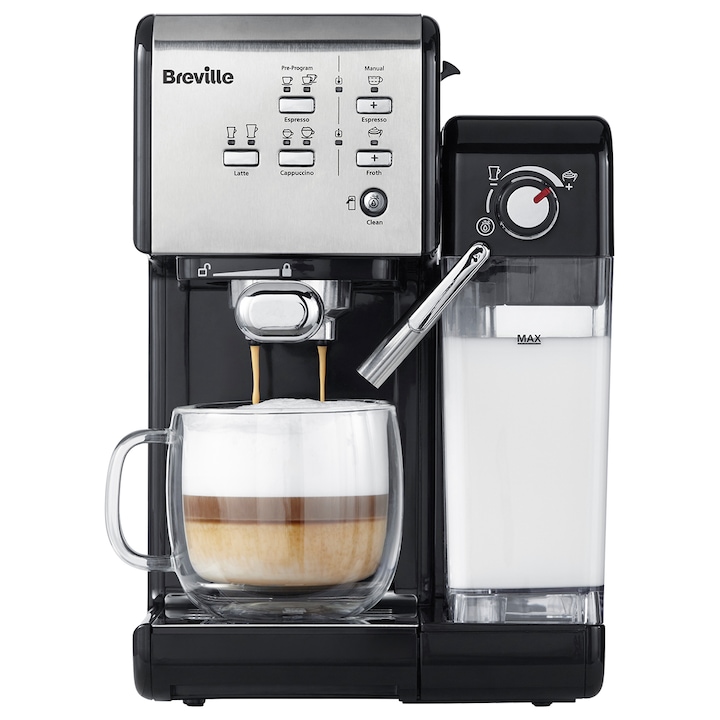 Reducere  RESIGILAT: Espressor manual Breville VCF108X Prima Latte II, 19 bar, 1.5 L, recipient lapte 0.6 L, Argintiu