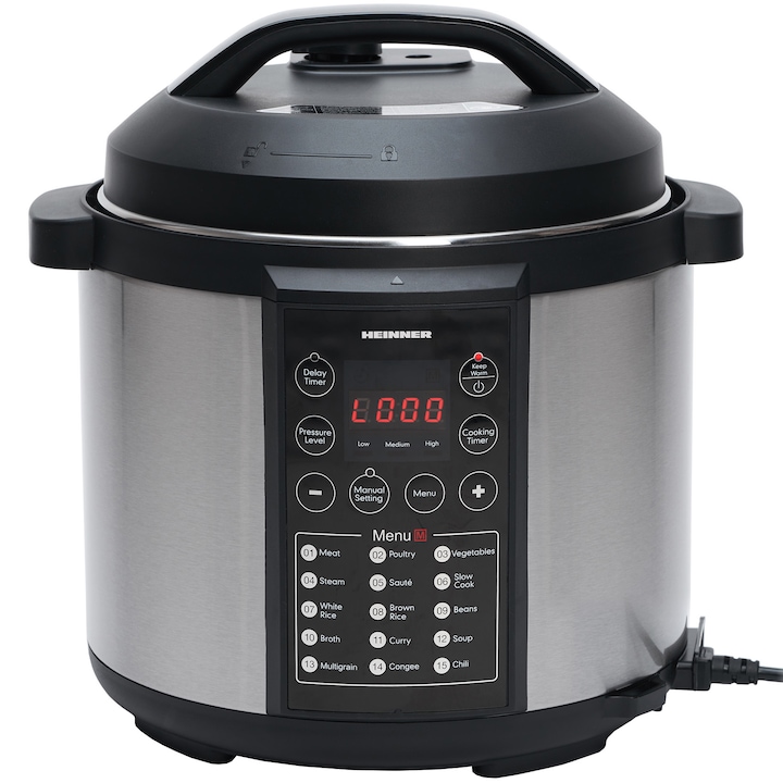 Reducere  RESIGILAT: Multicooker cu gatire sub presiune Heinner HPCK-6IX, 3.8 L, 15 programe, vas antiadeziv detasabil, presiune reglabila, timer, display led, inox