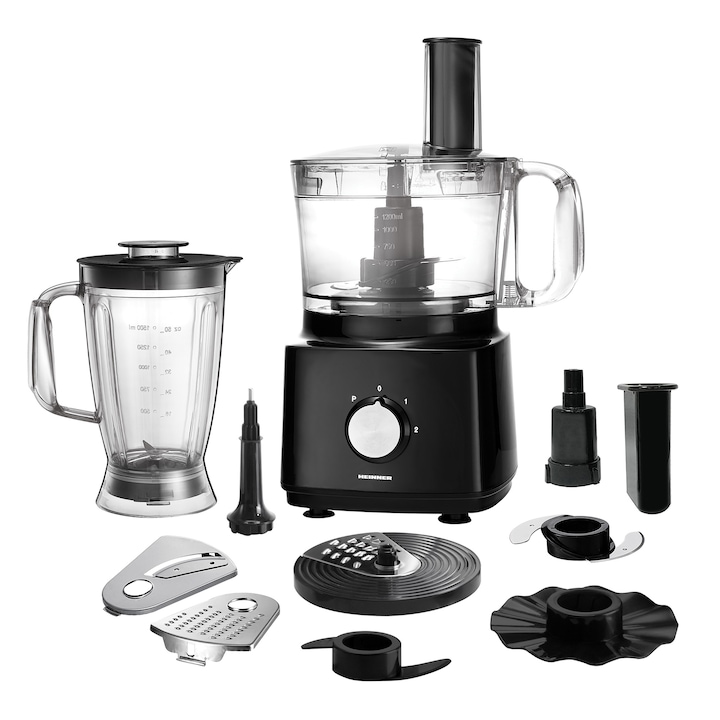 Reducere  RESIGILAT: Robot de bucatarie Heinner HFP-750BK, 750 W, bol 1.2 l, blender 1.8 l, disc feliere, maruntire, negru