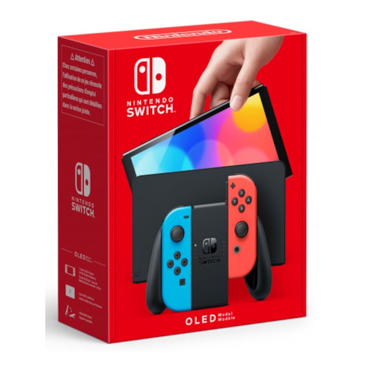 Reducere  RESIGILAT: Consola de jocuri Nintendo Switch model OLED, rosu neon/albastru