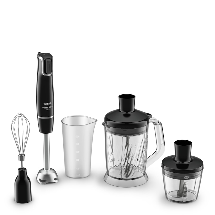 Reducere  RESIGILAT: Mixer vertical Tefal InfinyForce HB94L830, 1000 W, 5 accesorii, pahar de masurat 800ml, capacitate tocator 500ml, Tehnologia Powelix, inox, negru