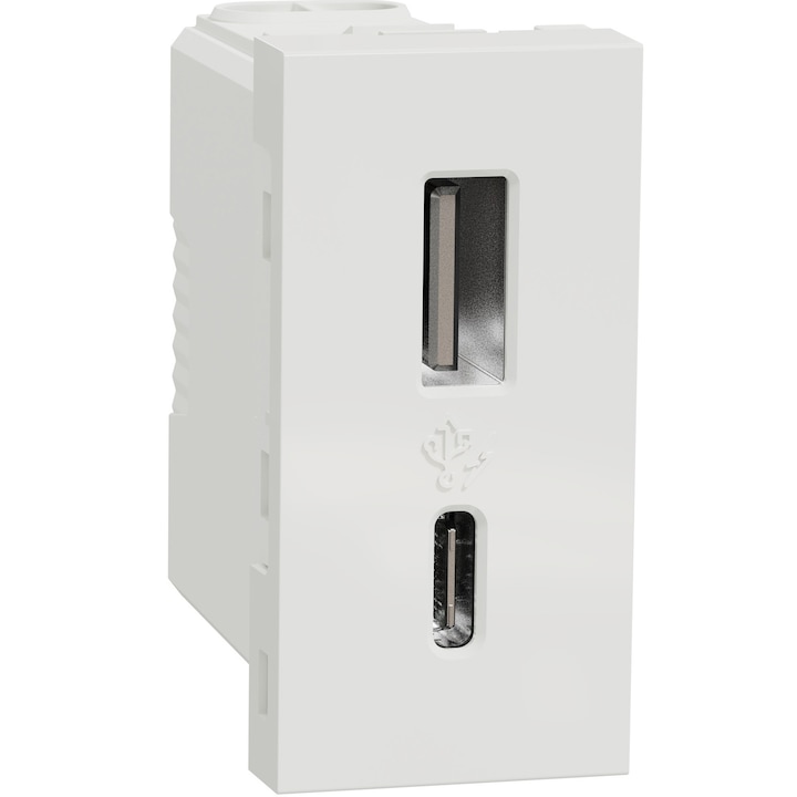 Reducere  RESIGILAT: Priza USB Schneider Electric Noua Unica NU301618, 1m tip A + C (15W), Alb