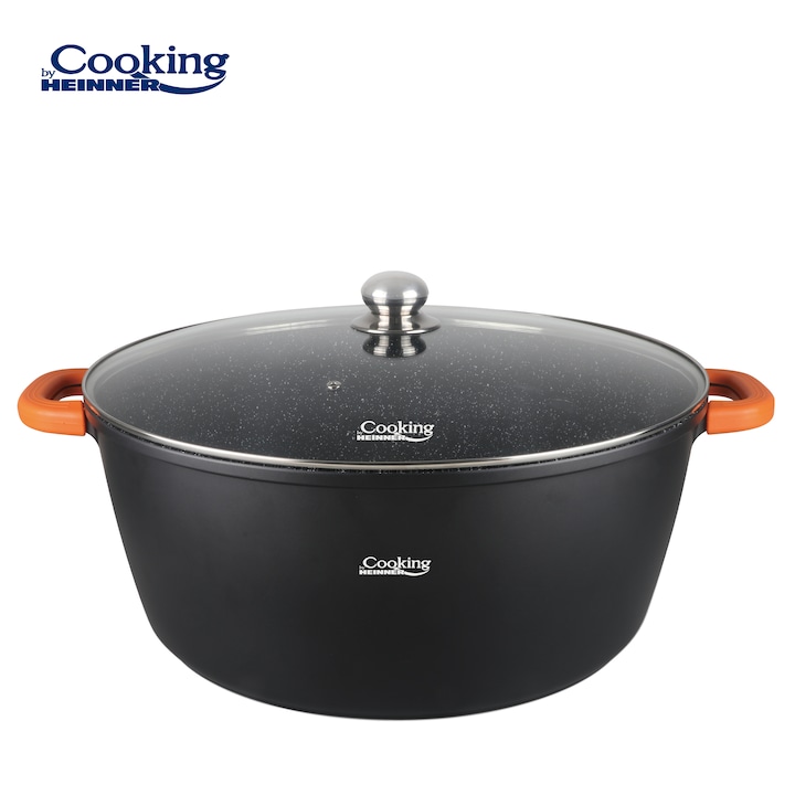 Reducere  RESIGILAT: Semioala Cooking by Heinner Dark Line cu capac, aluminiu turnat, 44x19cm, 23L