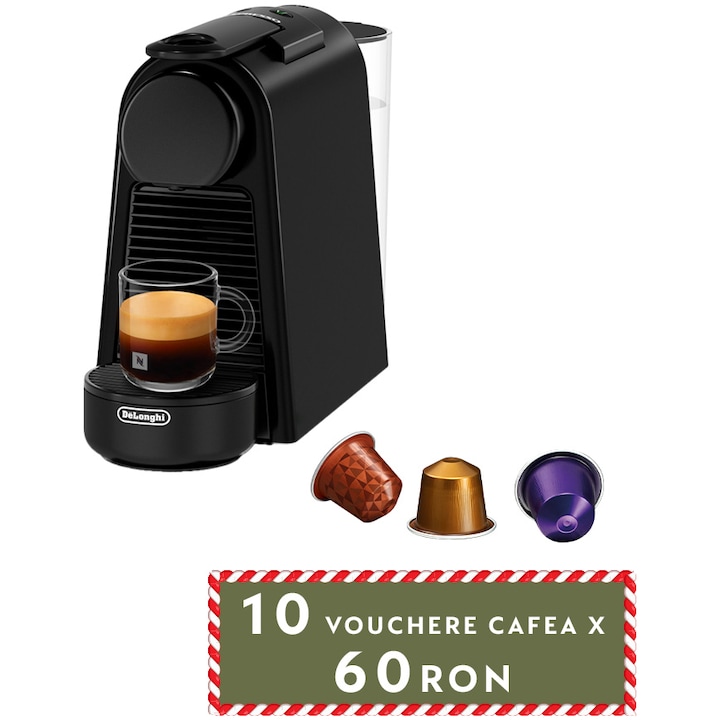 Reducere  RESIGILAT: Espressor Nespresso by De’Longhi Essenza Mini Black, 19 bari, 1260 W, 0.6 l, Negru, set capsule degustare inclus