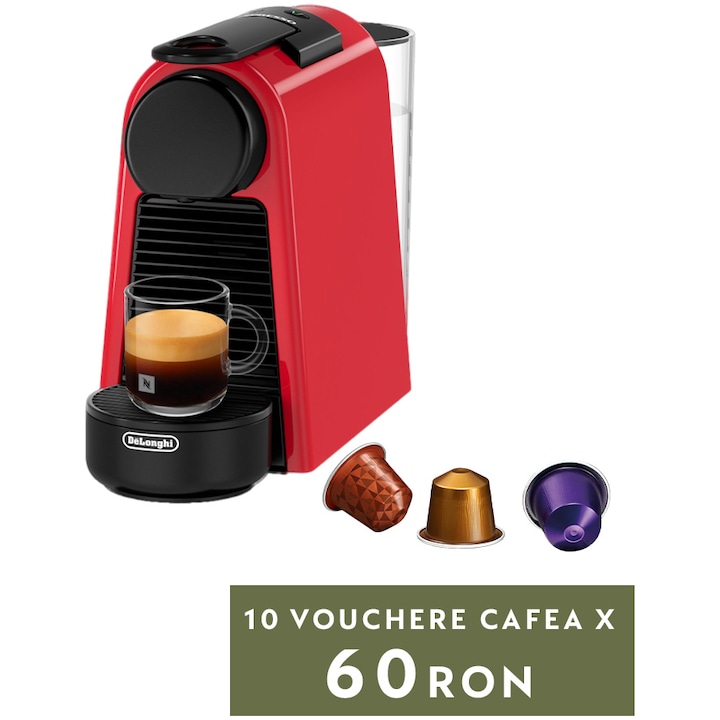 Reducere  RESIGILAT: Espressor Nespresso by De’Longhi Essenza Mini Ruby Red, 19 bari, 1260 W, Rosu, set capsule degustare inclus