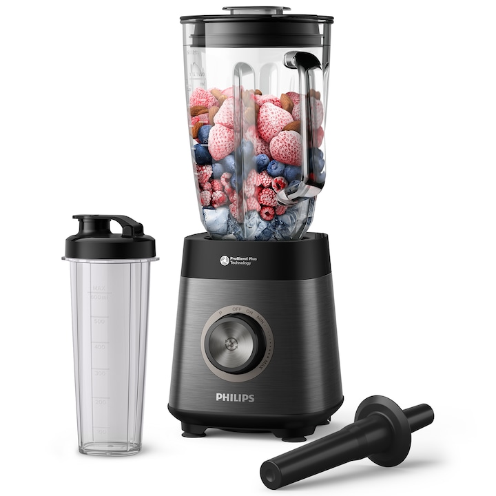 Reducere  RESIGILAT: Blender Philips HR3041/00 Seria 5000, 1200 W, Lame noi ProBlend Plus, Vas din sticlă cu nervuri, 3 viteze plus Impuls, Lame detașabile, capacitate 2 litri,Curăţare automatizată cu o singură atingere, Negru