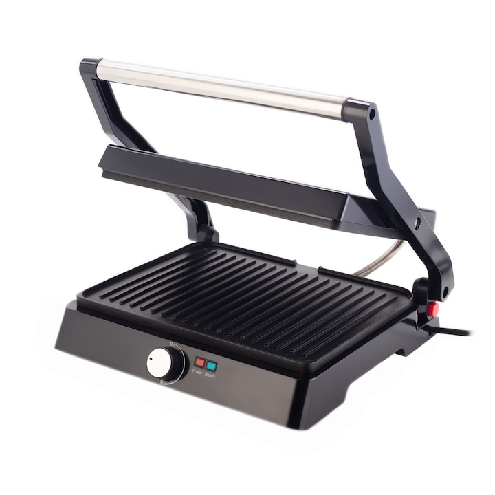 Reducere  RESIGILAT: Grill electric Daewoo DG2500B, 2400 W, placi antiaderente, suprafata de gatire 29×23 cm, termostat, negru