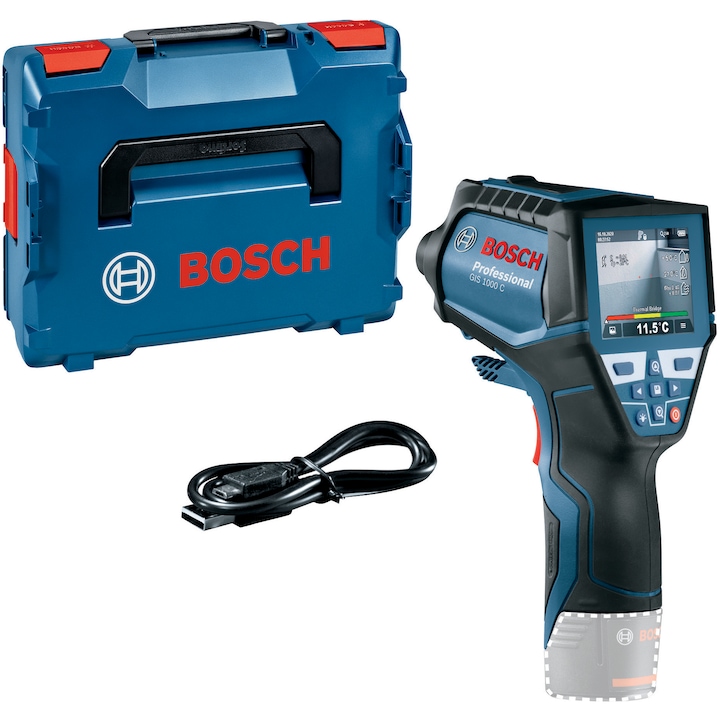 Reducere  RESIGILAT: Camera termica pe acumulator Bosch Professional GIS 1000 C, 12 V, -40°C/+1000°C domeniu lucru, ± 1°C precizie, 635 nm dioda laser, cutie L-Boxx, insertie scula electrica/accesorii, card Quickstart, cablu micro-USB, fara acumulator, incarcator