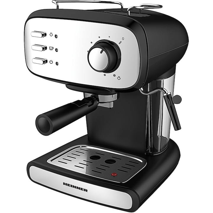 Reducere  RESIGILAT: Espressor manual Heinner Black Boquette HEM-1100BKX, 850W, 15bar, rezervor detasabil 1.2L, filtru dublu din inox, Negru/Inox