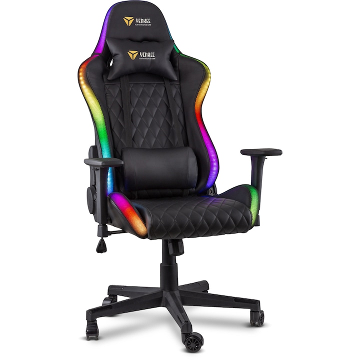 Reducere  RESIGILAT: Scaun de gaming, Yenkee YGC 300, Cu iluminare RGB, Piele ecologica, Negru