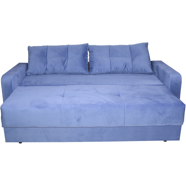 Reducere  RESIGILAT: Canapea Nefmob Ivona, functie pat 190×140 cm, lada depozitare, dimensiuni 220x190x73 cm, culoare blue sidef