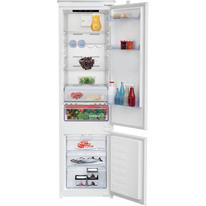 Reducere  RESIGILAT: Combina frigorifica incorporabila Beko BCNA306E5SN, 284 l,NeoFrost Dual cooling, HarvestFresh, Everfresh+, Raft sticle, Compresor ProSmart Inverter, Display touch control, Dairy, Clasa D, H 194 cm, Alb