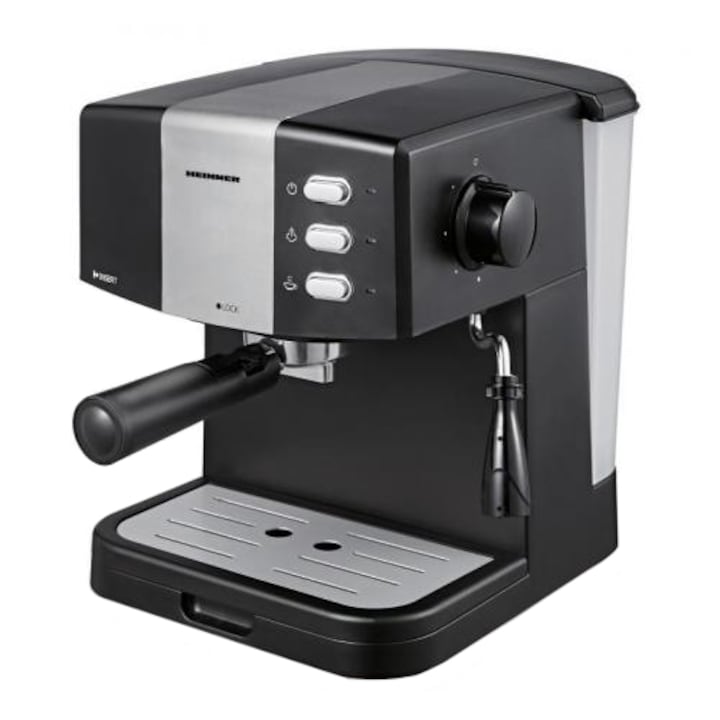 Reducere  RESIGILAT: Espressor manual Heinner HEM-850BKSL, 850 W, 1.5 L, 15 bar, filtru dublu din inox, Negru/Argintiu