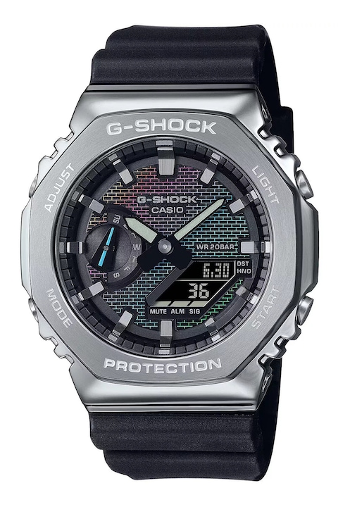 Reducere  RESIGILAT: Casio – Ceas din otel inoxidabil G-Shock, Argintiu, Negru