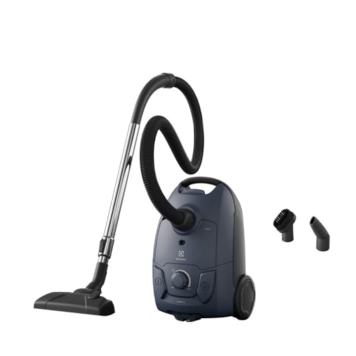 Reducere  RESIGILAT: Aspirator cu sac Electrolux Seria 300 EB31C1DB, 750W, 31% plastic reciclat, filtru HEPA lavabil, tub telescopic, rază de actiune 7,5 m, accesorii 2in1 in bord, albastru denim