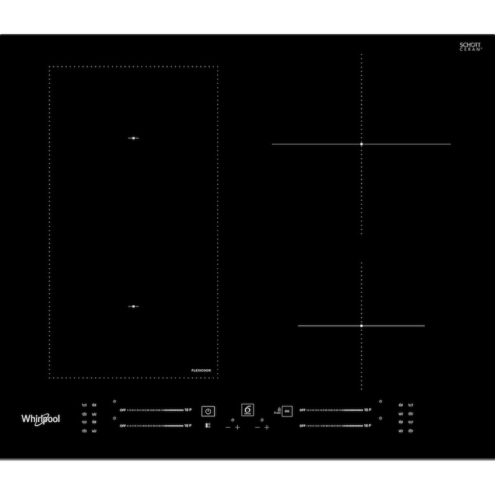 Reducere  RESIGILAT: Plita incorporabila Whirlpool WLS6960BF, Inductie, 4 zone de gatit, 6th Sense, Timer, PoweManagement, Flexible Zone, 60 cm, Sticla neagra