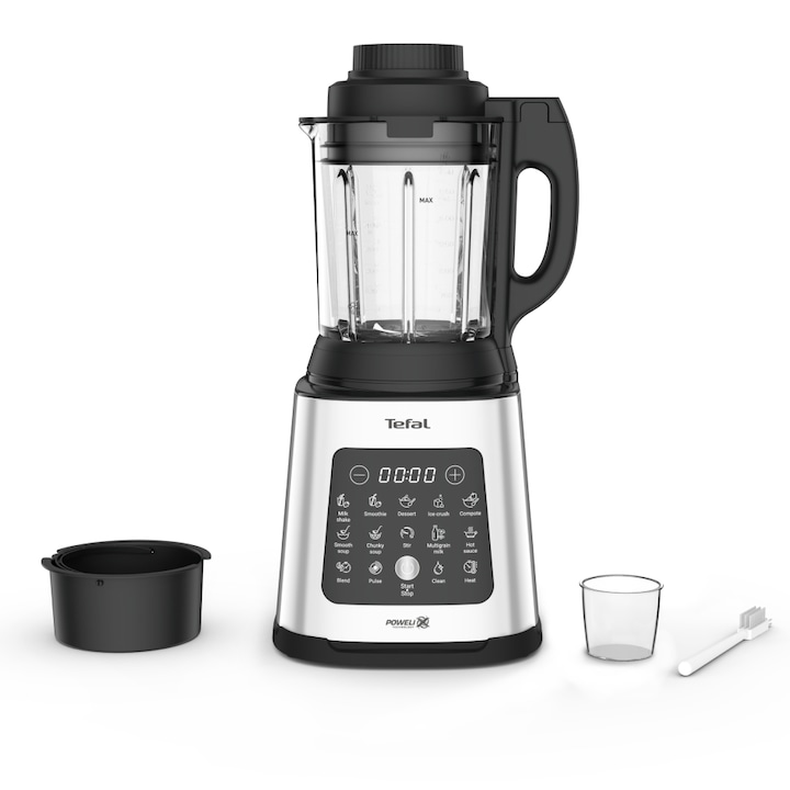 Reducere  RESIGILAT: Blender Tefal PerfectMix Cook BL83SD30, 1400W, capacitate 1.75L, viteza variabila, 10 programe pentru retete calde si reci, functie de gatire la aburi, functie de maruntire a ghetii, lame detasabile Powelix, argintiu-negru