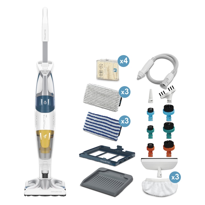 Reducere  RESIGILAT: Aspirator cu abur Rowenta RY8561WH Clean & Steam Multi, 1700 W, autonomie abur 30 min, recipient praf 0.5 L, recipient apa 0.4L, Alb/Albastru