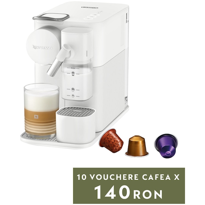 Reducere  RESIGILAT: Espressor Nespresso by De’Longhi Lattissima One Evolution EN510.W, 19 bari, 1450 W, Alb, set capsule degustare inclus