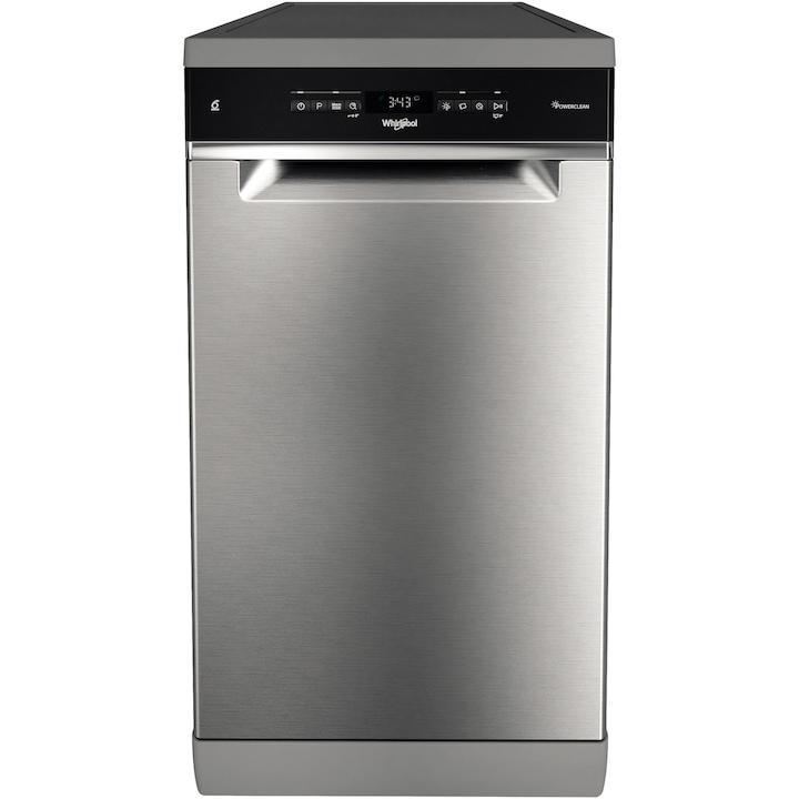 Reducere  RESIGILAT: Masina de spalat vase Whirlpool WSFO3O23PFX, 10 seturi, 7 programe, 6th Sense, Power Clean, Clasa E, 45 cm, Inox