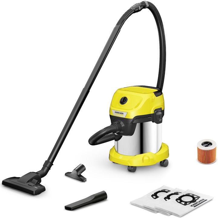 Reducere  RESIGILAT: Aspirator multifunctional Karcher WD 3 S V-15/6/20 Home, 1000 W, 15l, otel inoxidabil, accesorii aspirare casa