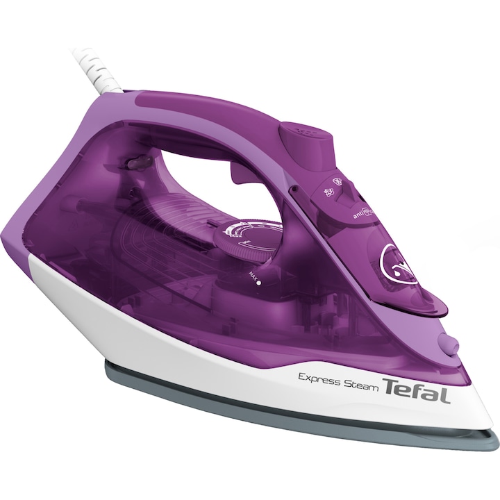 Reducere  RESIGILAT: Fier de calcat Tefal Express Steam FV2836E0, 2400W, jet de abur 165 g/min, abur variabil 0-35 g/min, 270 ml, violet