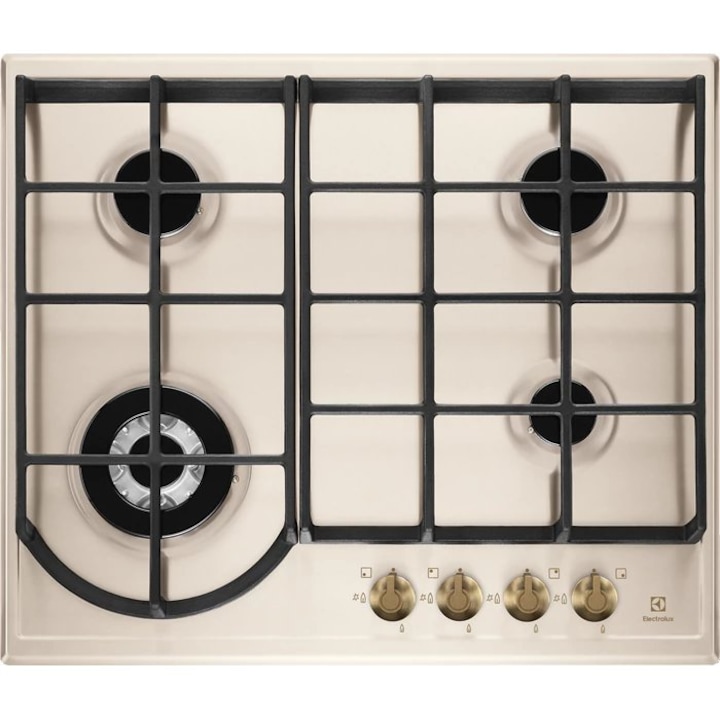 Reducere  RESIGILAT: Plita incorporabila Electrolux EGH6343RON, Gaz, 4 arzatoare, Gratare de fonta, 60 cm, Rustic crem